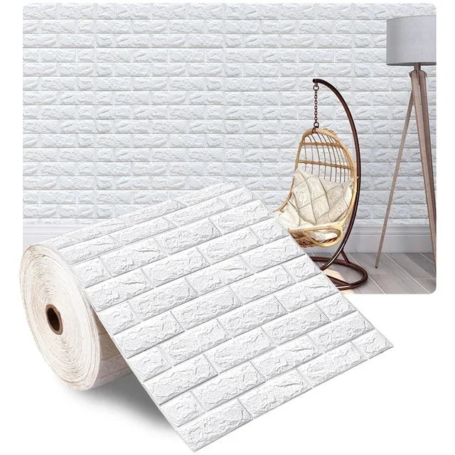 Storazone White / 70cmX1m 70cmx1/5/10m 3D Wallpaper Decoration Self-adhesive Antique Foam Brick Wallpaper Living Room Bedroom Waterproof 3d Wall Sticker