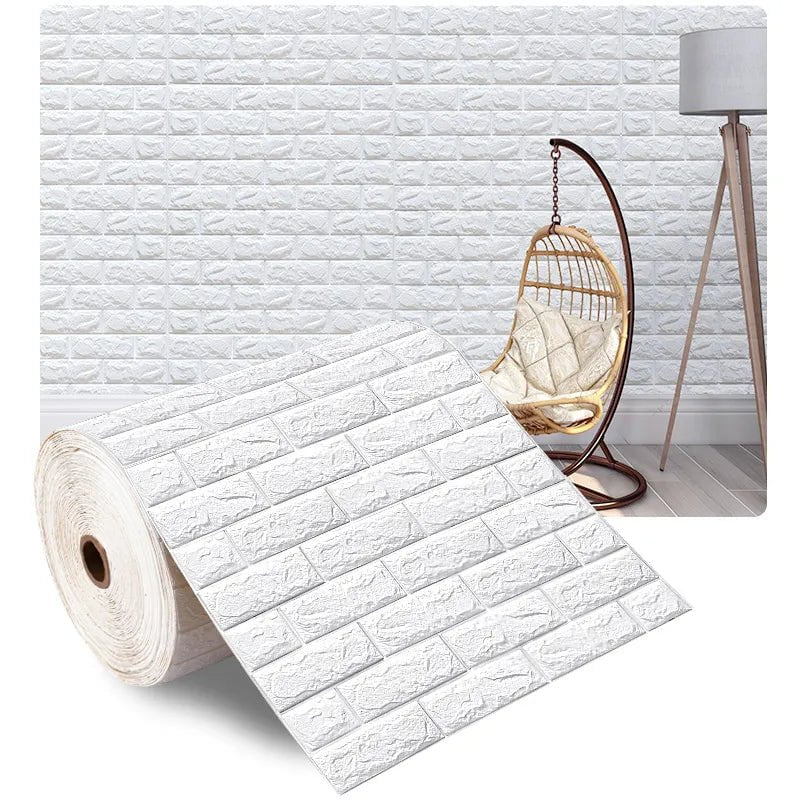 Storazone White / 70CMX1M 70cmx1/5/10m 3D Wallpaper Decoration Self-adhesive Antique Foam Brick Wallpaper Living Room Bedroom Waterproof 3d Wall Sticker