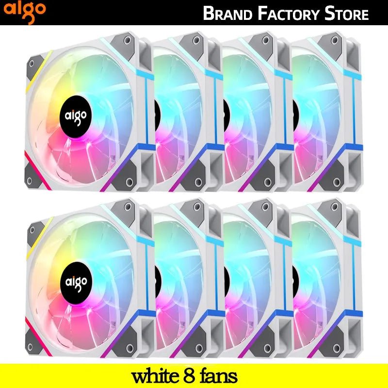 Storazone white 8 fans / white / A-RGB Aigo AM12PRO Rgb Fan Ventoinha PC 120mm Computer Case Fan Kit Water Cooler 4pin PWM CPU Cooling Fans 3pin5v argb 12cm Ventilador