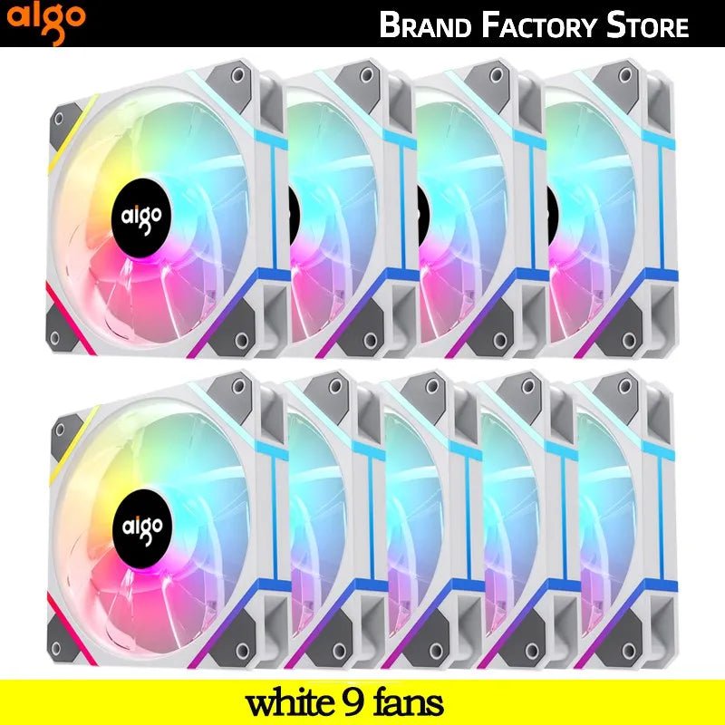 Storazone white 9 fans / white / A-RGB Aigo AM12PRO Rgb Fan Ventoinha PC 120mm Computer Case Fan Kit Water Cooler 4pin PWM CPU Cooling Fans 3pin5v argb 12cm Ventilador