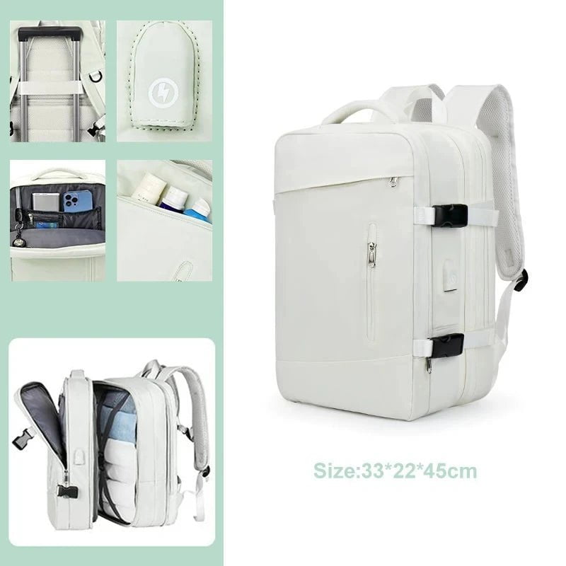 Storazone White A / CHINA Extendible Travel Backpack Unisex Laptop Bag Women Large Luggage Bags Men's Students Business Trip USB Charge Mochila XA299C