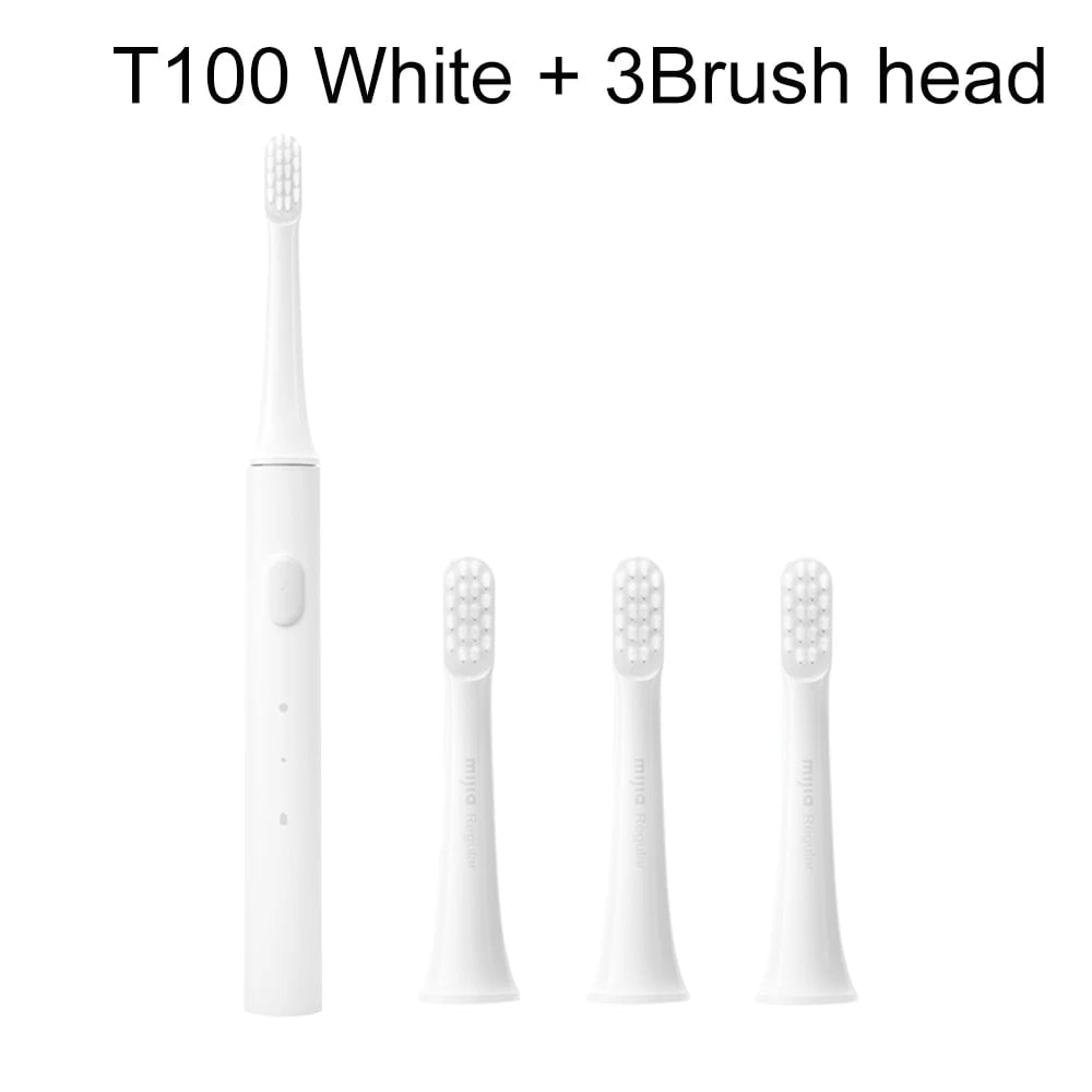 Storazone White Add 3 head / CHINA XIAOMI MIJIA T100 Sonic Electric Toothbrush Cordless USB Rechargeable Toothbrush Waterproof Ultrasonic Automatic Tooth Brush