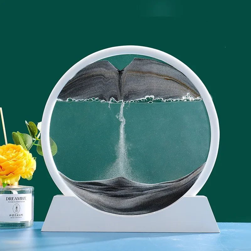 Storazone White Base-Black / 12 inch 3D Moving Sand Art Picture Round Glass Deep Sea Sandscape Hourglass Quicksand Craft Flowing Sand Painting Office Home Decor Gift