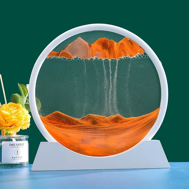 Storazone White Base-Orange / 12 inch 3D Moving Sand Art Picture Round Glass Deep Sea Sandscape Hourglass Quicksand Craft Flowing Sand Painting Office Home Decor Gift