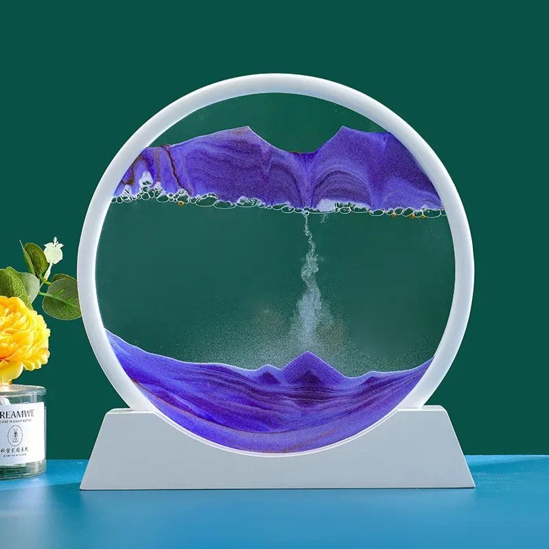 Storazone White Base-Purple / 12 inch 3D Moving Sand Art Picture Round Glass Deep Sea Sandscape Hourglass Quicksand Craft Flowing Sand Painting Office Home Decor Gift