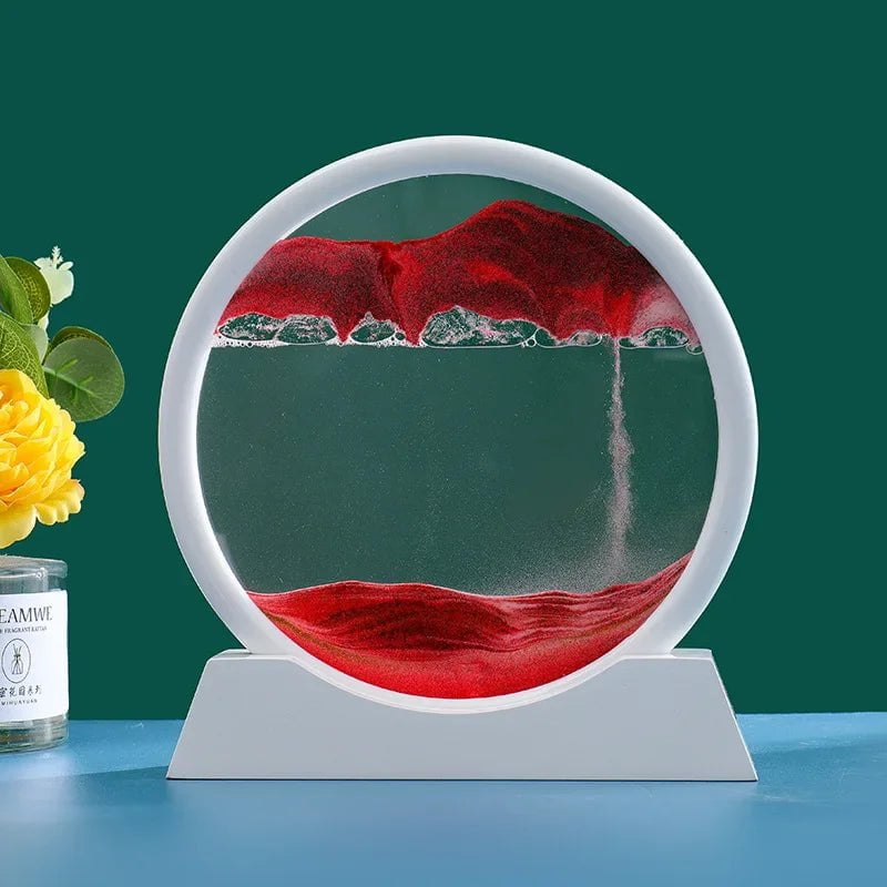 Storazone White Base-Red / 12 inch 3D Moving Sand Art Picture Round Glass Deep Sea Sandscape Hourglass Quicksand Craft Flowing Sand Painting Office Home Decor Gift