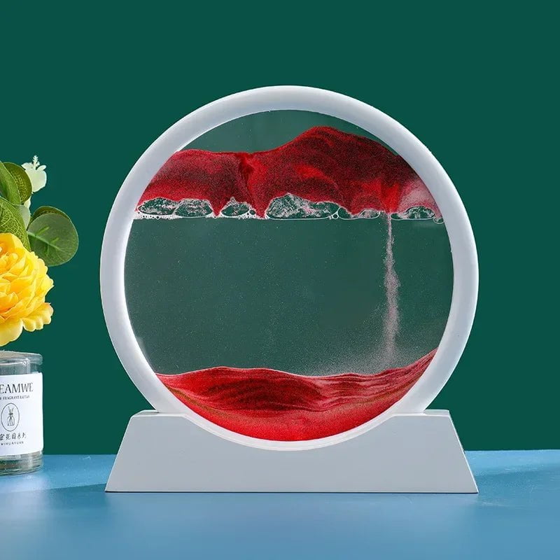 Storazone White Base-Red / 12 inch Sandscape Moving Sand Art Picture Round Glass Deep Sea 3D Hourglass Quicksand Craft Flowing Sand Painting Office Home Decor Gift