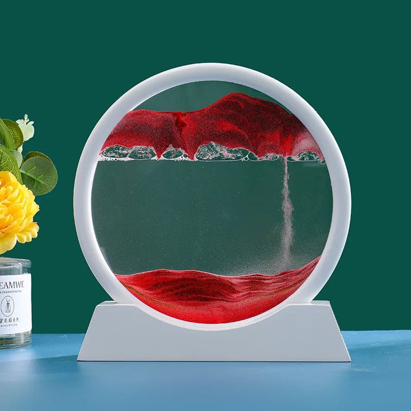 Storazone White Base-Red / 5 inch 3D Moving Sand Art Picture Round Glass Deep Sea Sandscape Hourglass Quicksand Craft Flowing Painting Office Home Decor Gift