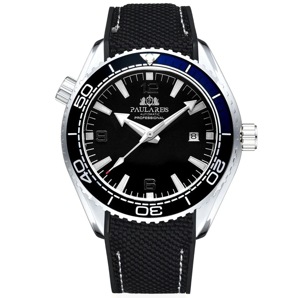 Storazone White Black Men Automatic Self Wind Mechanical Canvas Rubber Strap Orange Blue Red Luxury Watch