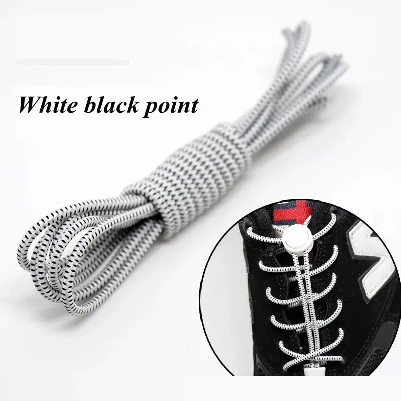 Storazone White black point / 100cm / CHINA 1 Pair 22 Colors Elastic Shoelaces Round Locking No Tie Shoe Laces Kids Adult Quick Lazy Laces Rubber Sneakers Shoelace T1