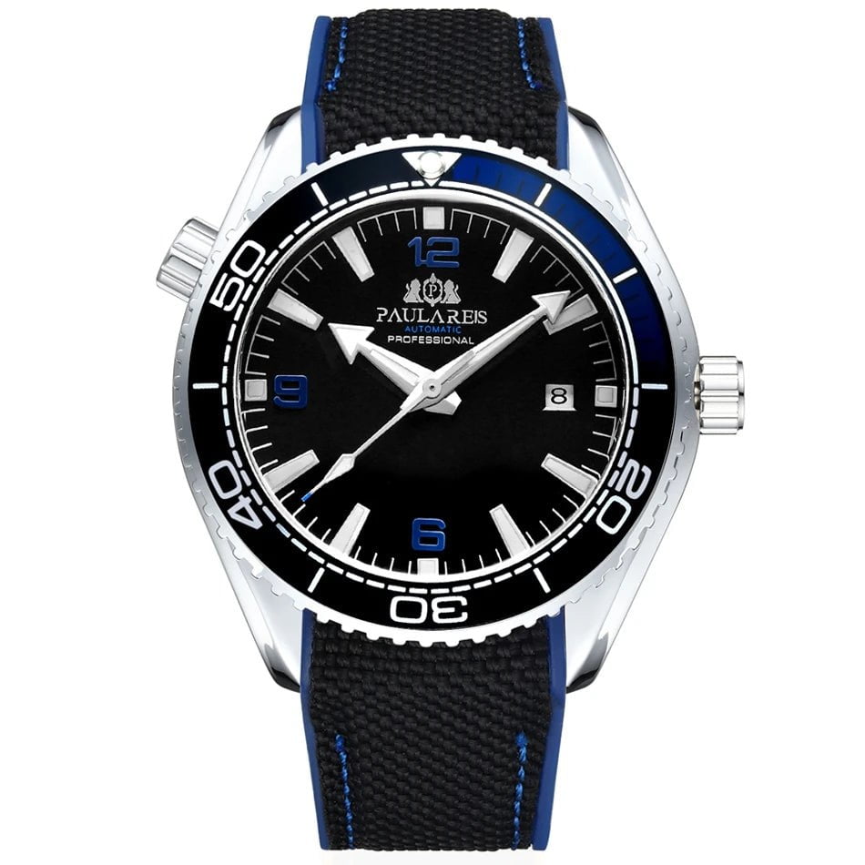 Storazone White Blue Black Men Automatic Self Wind Mechanical Canvas Rubber Strap Orange Blue Red Luxury Watch
