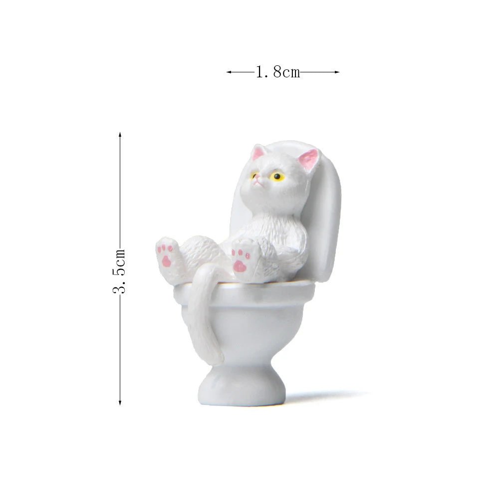 Storazone white cat figure 1 Cat on Toilet Resin Home Decoration Action Figure Dollhouse Landscape Accessories Fairy Garden Miniatures Desktop Model Ornament