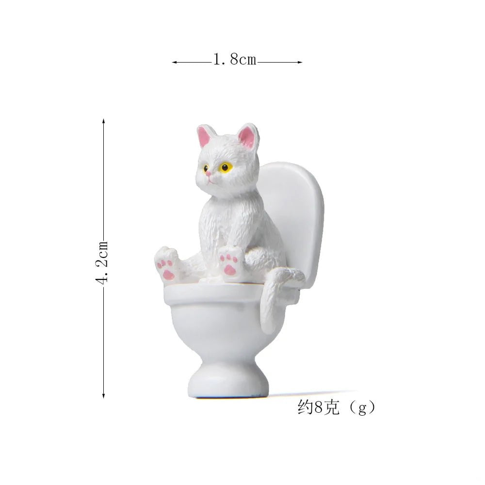 Storazone white cat figure 2 Cat on Toilet Resin Home Decoration Action Figure Dollhouse Landscape Accessories Fairy Garden Miniatures Desktop Model Ornament