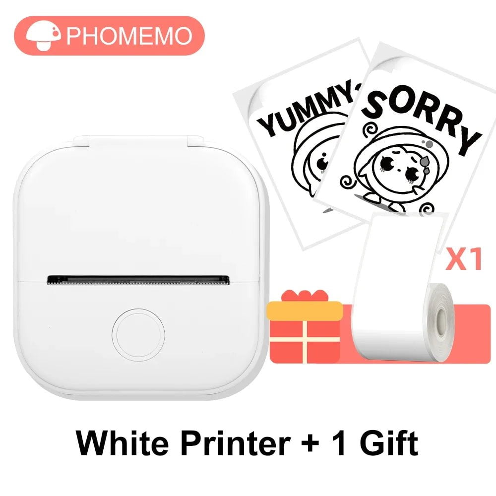 Storazone White / CN T02 Mini Thermal Printer Phomemo T02 Sticker Maker Machine Portable Bluetooth Pocket Printer Study Supplies for Photos Notes