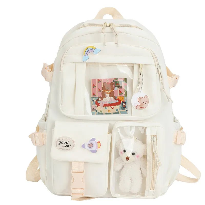 Storazone WHITE Cute Women Backpacks Waterproof Multi-Pocket Nylon School Backpack for Student Female Girls Kawaii Laptop Book Pack Mochilas