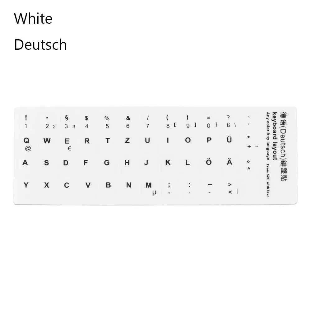 Storazone White-Deutsch Multi-language Keyboard Stickers Spanish/English/Russian/Deutsch/Arabic/Italian/Japanese Letter Replacement For Laptop PC