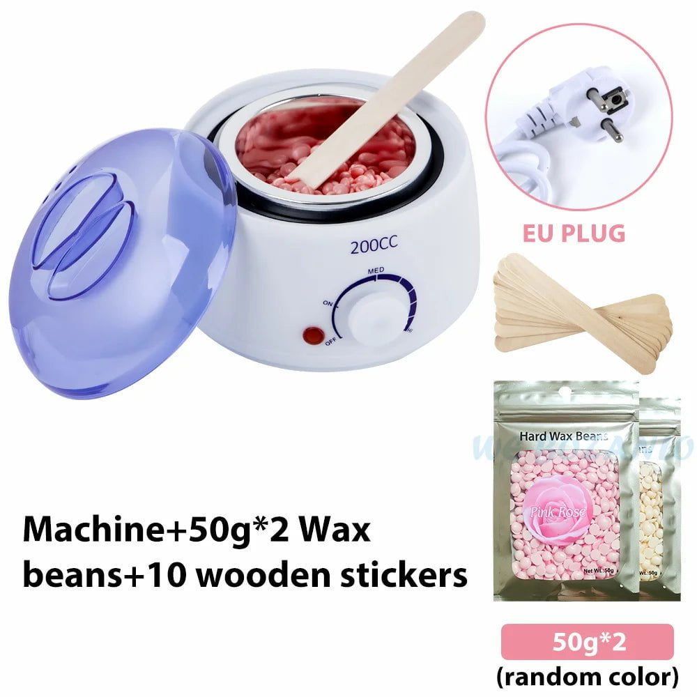 Storazone White EU 100g Beans 200CC Wax Heater Warmer Hair Removal Machine For Hand Foot Body SPA Epilator Paraffin Wax Pot +Wax Beans + Wood Sticks