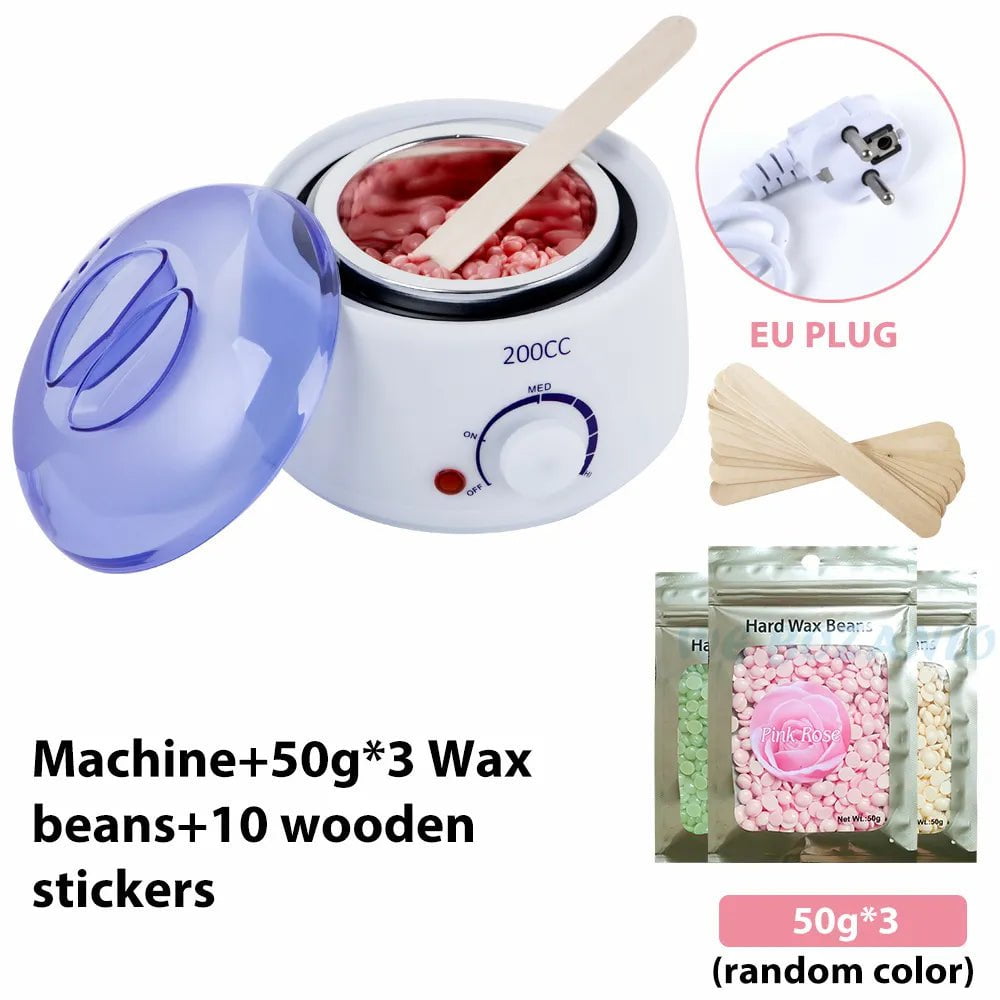 Storazone White EU 150g Beans 200CC Wax Heater Warmer Hair Removal Machine For Hand Foot Body SPA Epilator Paraffin Wax Pot +Wax Beans + Wood Sticks