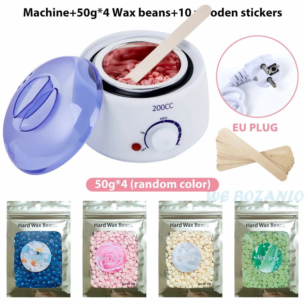 Storazone White EU 200g Beans 200CC Wax Heater Warmer Hair Removal Machine For Hand Foot Body SPA Epilator Paraffin Wax Pot +Wax Beans + Wood Sticks