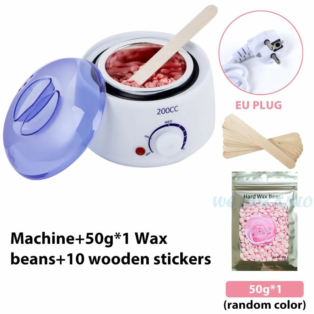 Storazone White EU 50g Beans 200CC Wax Heater Warmer Hair Removal Machine For Hand Foot Body SPA Epilator Paraffin Wax Pot +Wax Beans + Wood Sticks