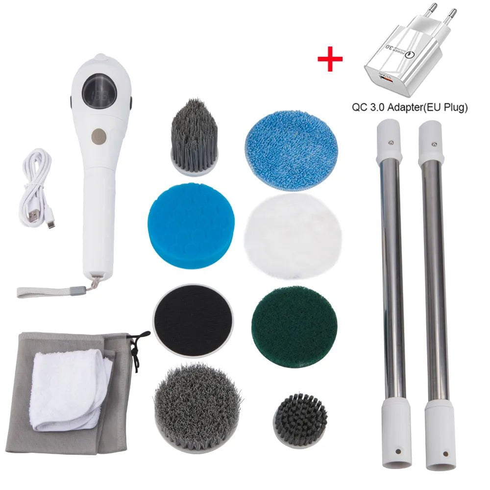 Storazone White EU Plug Electric Cleaning Brush 8 in 1 Multifunctional Household Wireless Rotatable Cleaning Brush For Bathroom Kitchen Windows Toilet