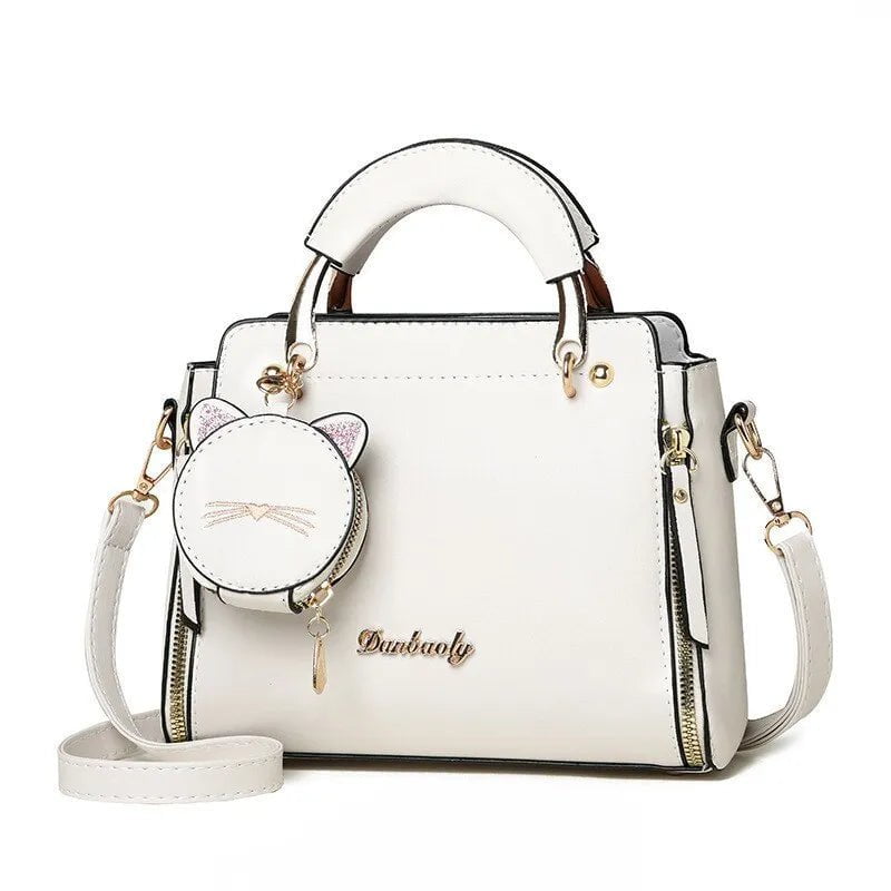 Storazone WHITE Fashion Handbag for Women Ladies Top Handle Satchel Shoulder Bags Cat Purse