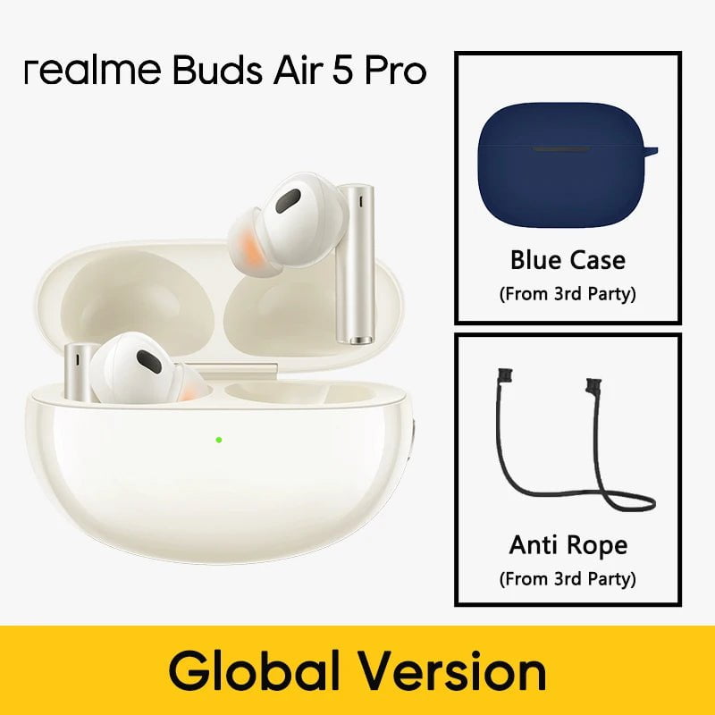 Storazone White Gold GL n Blue / CHINA Global Version realme Buds Air 5 Pro Bluetooth headphones 50dB Active Noise Cancelling LDAC Bluetooth 5.3 Wireless Headphonea