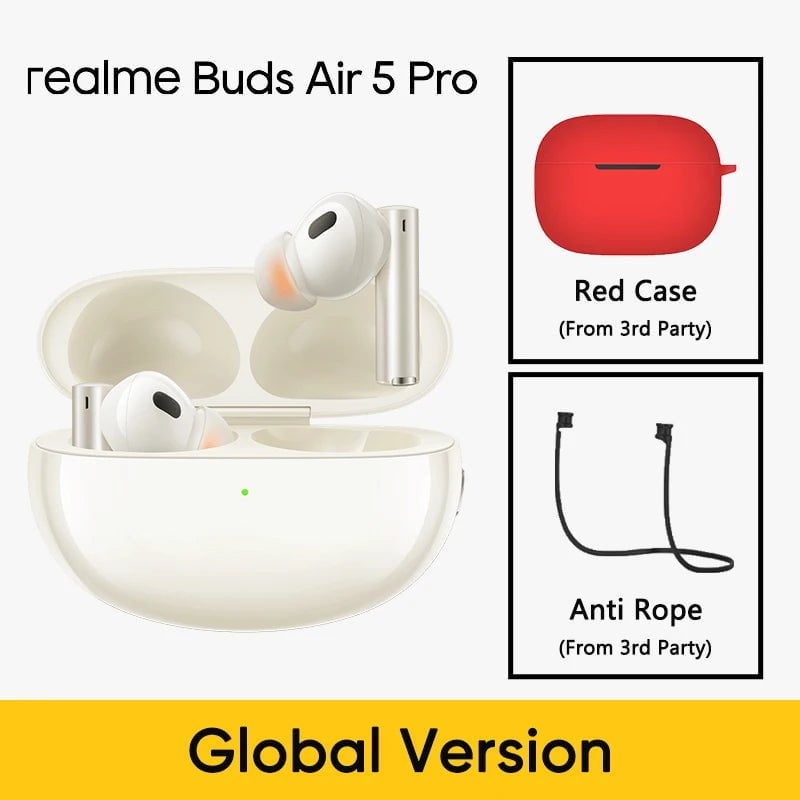 Storazone White Gold GL n Red / CHINA Global Version realme Buds Air 5 Pro Bluetooth headphones 50dB Active Noise Cancelling LDAC Bluetooth 5.3 Wireless Headphonea