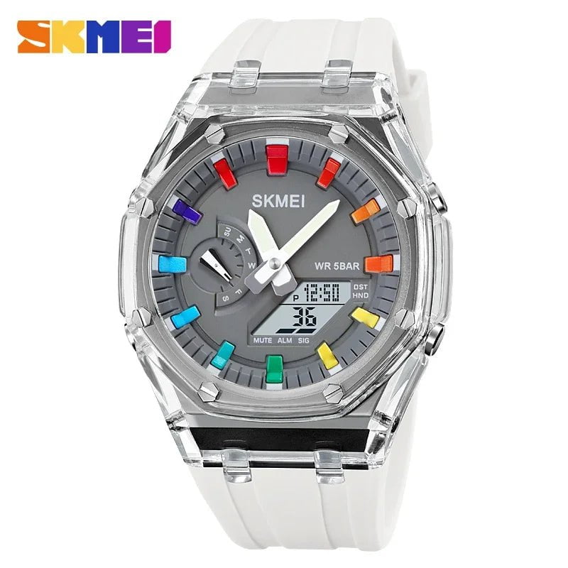 Storazone White Gray / CHINA SKMEI 2100 Outdoor Men Digital Watch Colourful LED Display Watches Waterproof Shock Resistant Mens Wristwatch Clock reloj hombre