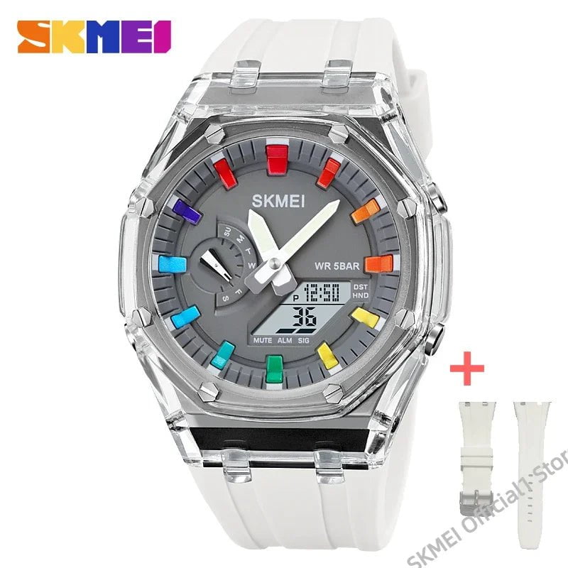 Storazone White Gray-strap / CHINA SKMEI 2100 Outdoor Men Digital Watch Colourful LED Display Watches Waterproof Shock Resistant Mens Wristwatch Clock reloj hombre