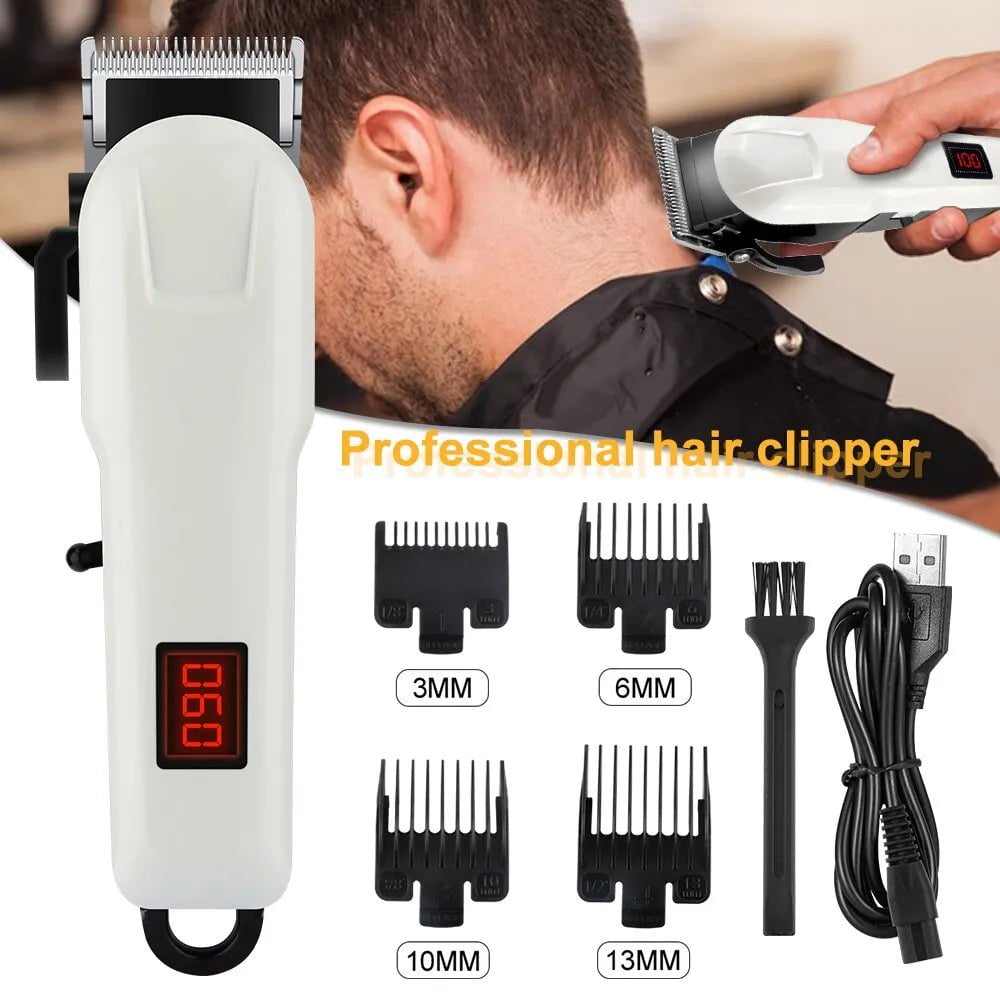 Storazone WHITE Hair Clipper Professional Rechargeable Trimmer For Men Electric Cutter Hair Cutting Machine LCD Cordless Beard Trimmer USB