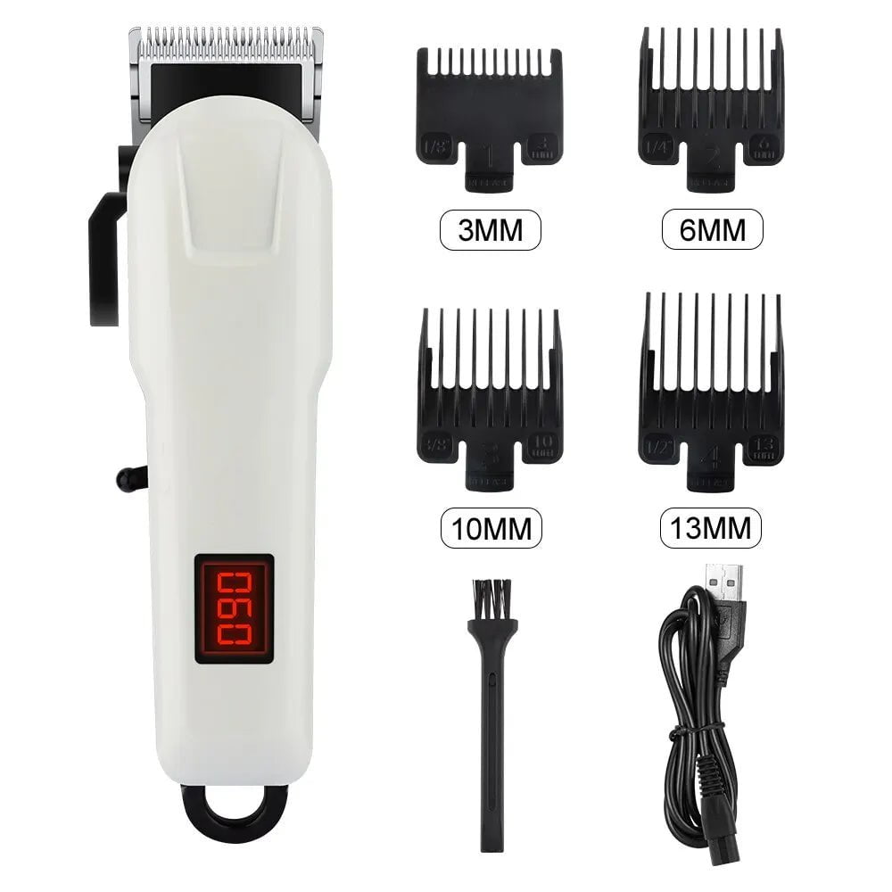 Storazone WHITE Hair Clipper Professional Rechargeable Trimmer For Men Electric Cutter Hair Cutting Machine LCD Cordless Beard Trimmer USB