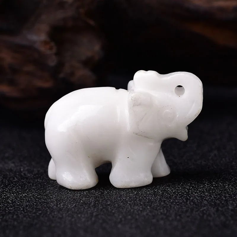 Storazone White Jade / 1.5inch 1PC Natural Crystal Rose Quartz Elephant Amethyst Obsidian Animals Stone Crafts Small Decoration Home Decor Christmas Present