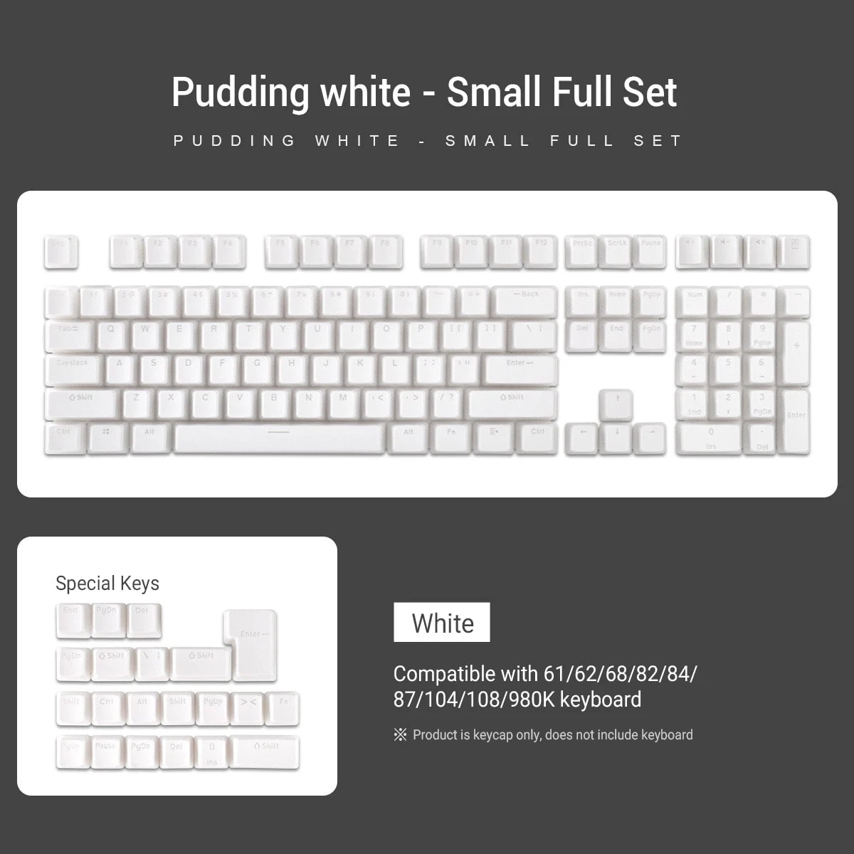 Storazone White Keycap / Pack by plastic bag 129 Keys Pudding Keycaps OEM Profile PBT Double Shot Keycap For Mx Switch Mechanical Keyboard ISO Layout RGB backlit Key Caps