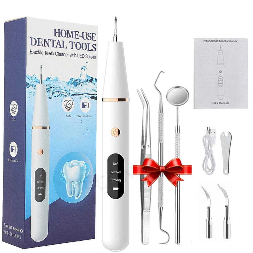 Storazone White kit Ultrasonic Scaler Dental Tartar Remover Electric Sonic Dental Calculus Remover Plaque Stains Removal Household Tooth Cleaner