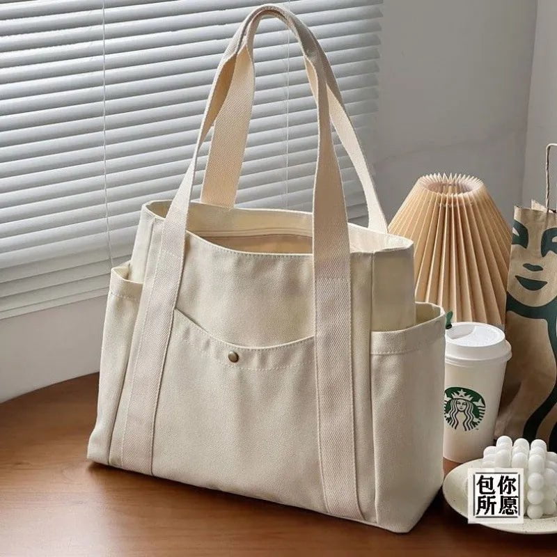 Storazone white Large Capacity Canvas Tote Bags for Work Commuting Carrying Bag College Style Student Outfit Book Shoulder Bag