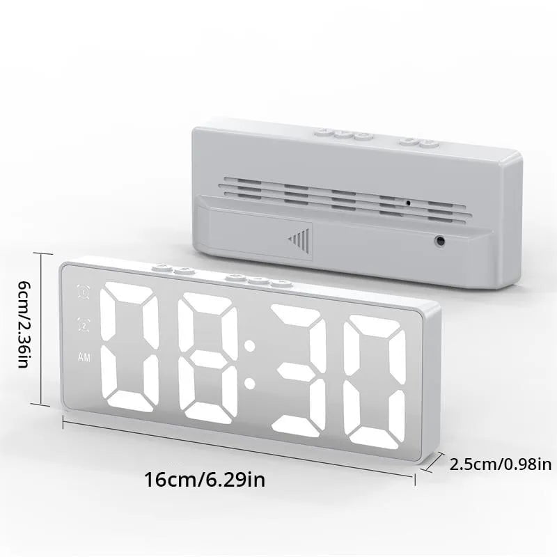 Storazone white LED Mirror Table Clock Digital Alarm Snooze Display Time Desktop Electronic Table Clocks Desktop Clock