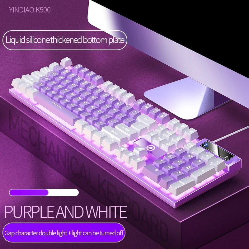 Storazone White light 1 104 Keys Gaming Keyboard Wired Keyboard Color Matching Backlit Mechanical Feel Computer E-sports Peripherals for Desktop Laptop