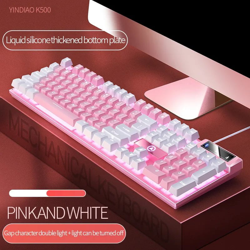 Storazone White light 104 Keys Gaming Keyboard Wired Keyboard Color Matching Backlit Mechanical Feel Computer E-sports Peripherals for Desktop Laptop