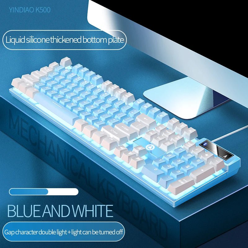 Storazone White light 3 104 Keys Gaming Keyboard Wired Keyboard Color Matching Backlit Mechanical Feel Computer E-sports Peripherals for Desktop Laptop