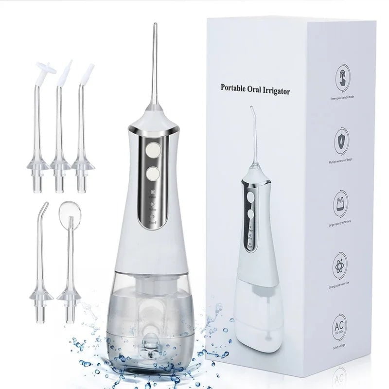 Storazone White LISM Portable Oral Irrigator Water Flosser Dental Water Jet Tools Pick Cleaning Teeth 350ML 5 Nozzles Mouth Washing MachineFloss