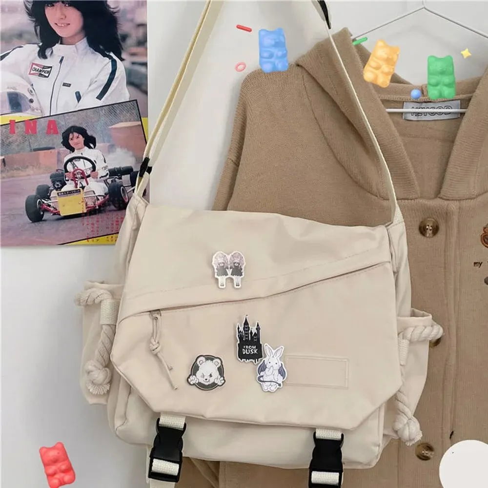 Storazone white Nylon Handbags Shoulder Bag Large Capacity Crossbody Bags For Teenager Messenger Bag Student School Bags