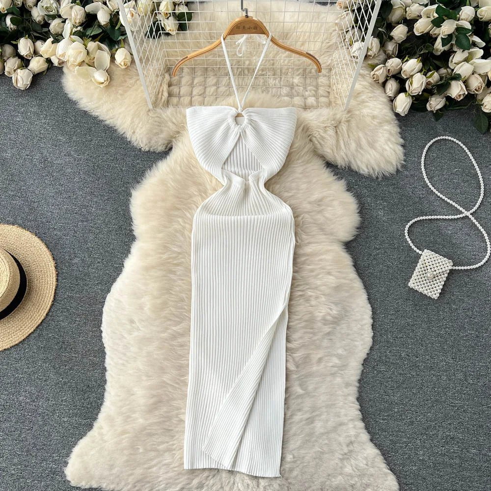 Storazone WHITE / One Size YuooMuoo Chic Fashion Sexy Package Hips Split Knitted Summer Dress Women Slim Elastic Bodycon Party Dress Streetwear Outfits