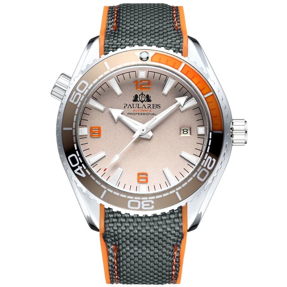 Storazone White Orange Grey Men Automatic Self Wind Mechanical Canvas Rubber Strap Orange Blue Red Luxury Watch