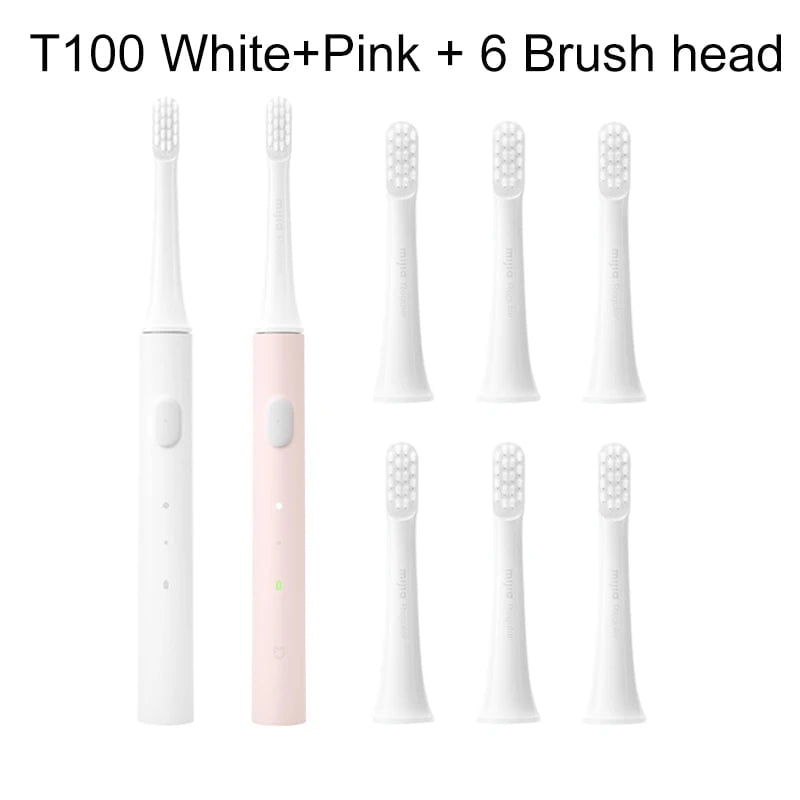 Storazone White Pink Add 6head / CHINA XIAOMI MIJIA T100 Sonic Electric Toothbrush Cordless USB Rechargeable Toothbrush Waterproof Ultrasonic Automatic Tooth Brush