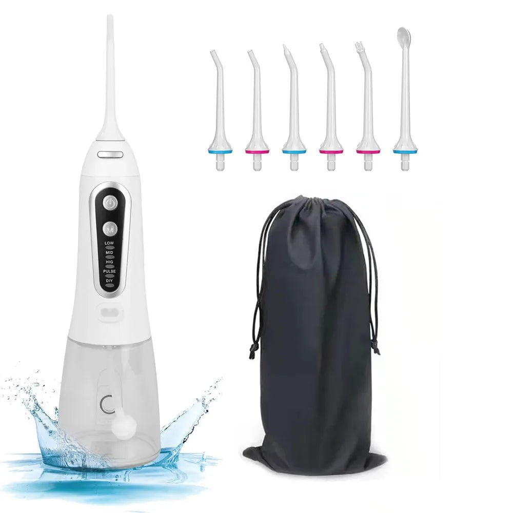 Storazone White Plus Bag Oral Irrigator USB Rechargeable Water Flosser Portable Dental Water Jet 300ML Water Tank Waterproof Teeth Cleaner For Oral Care