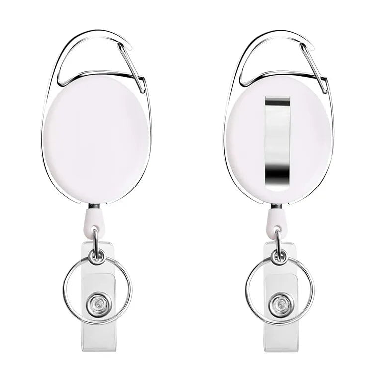 Storazone WHITE Retractable Badge Reel with Card Holder Reel Clip Key Ring Retractable ID Card Holder Key Chain Holders for Office Name Tag