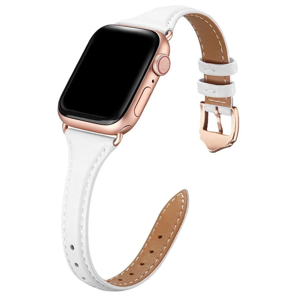Storazone White Rose gold / 38mm or 40mm or 41mm Women Thin Leather Band for Apple Watch 38mm 40mm 41mm Slim Colorful Wristband Strap for iWatch SE 7/6/5/4/3/2/1 Bracelet