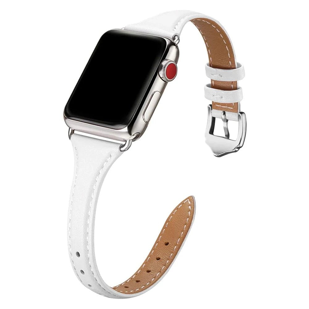 Storazone White Silver / 38mm or 40mm or 41mm Women Thin Leather Band for Apple Watch 38mm 40mm 41mm Slim Colorful Wristband Strap for iWatch SE 7/6/5/4/3/2/1 Bracelet