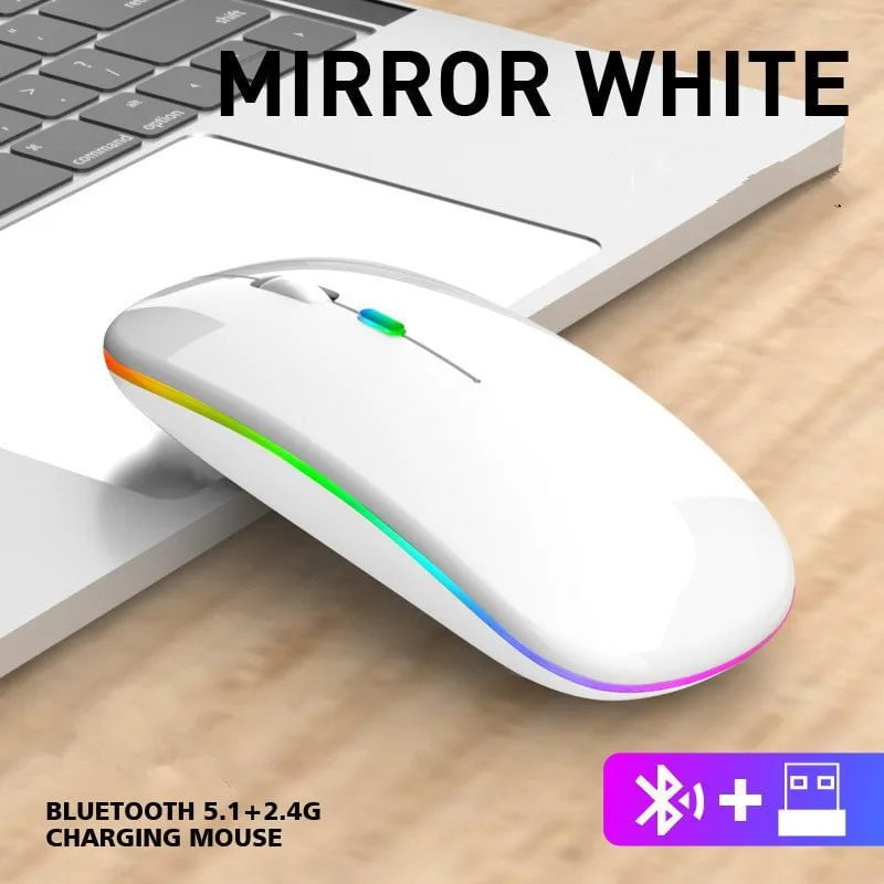 Storazone WHITE Tablet Phone Computer Bluetooth Wireless Mouse Charging Luminous 2.4G USB Wireless Mouse Portable Mouse